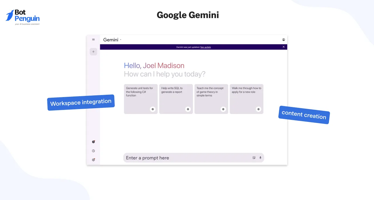 Dashboard of Google Gemini
