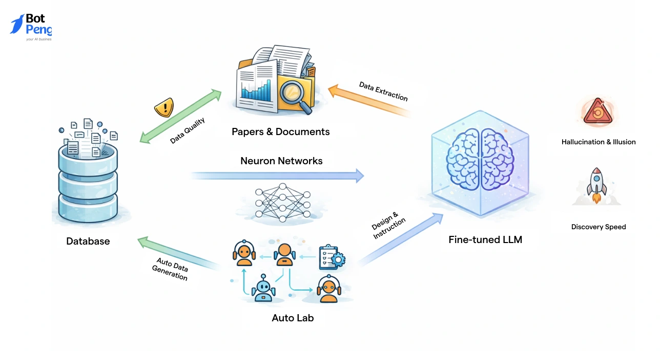AI research workflow using LLMs, data extraction, and automation.