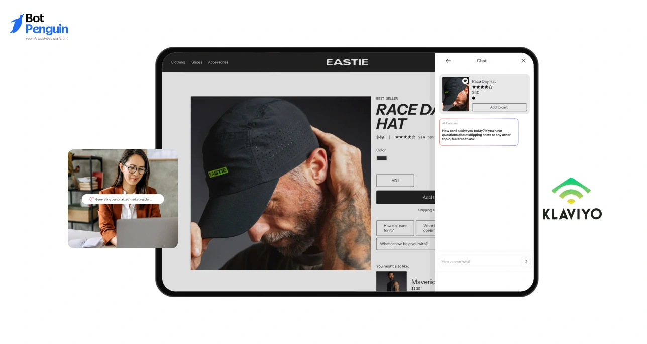 Klaviyo marketing automation platform showing ecommerce personalization, product recommendations, and AI-powered customer engagement.