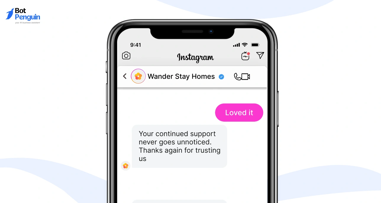 Instagram message example for long-stay hotel guests expressing appreciation and encouraging repeat visits.