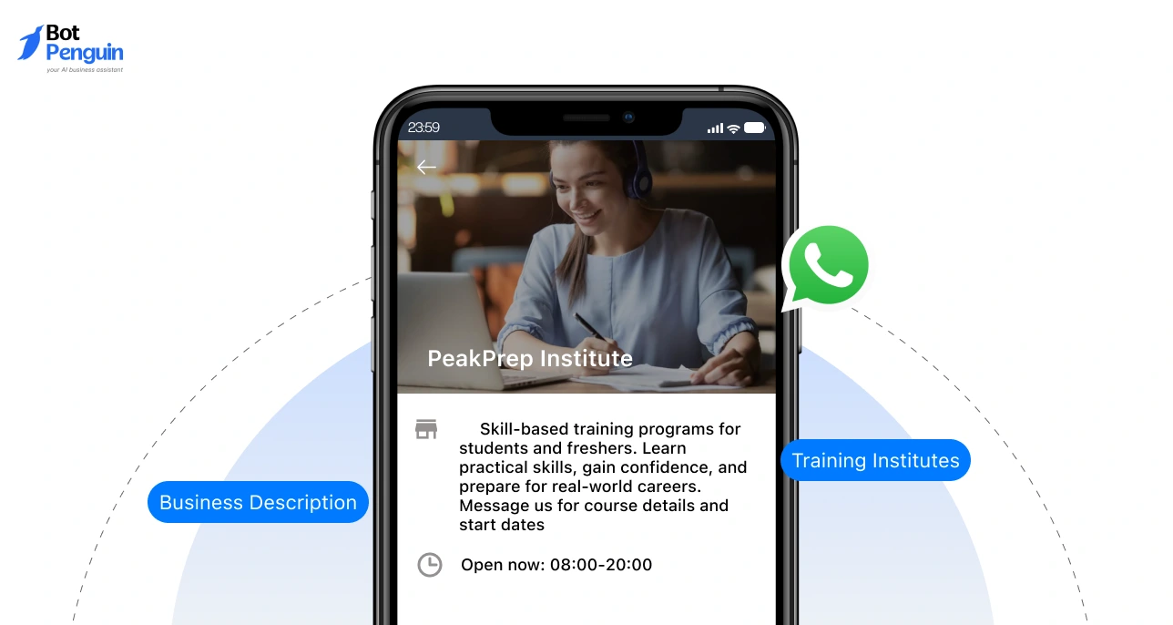 WhatsApp Business profile description for training institute focusing on skill development programs, course details, and enrollment inquiries.
