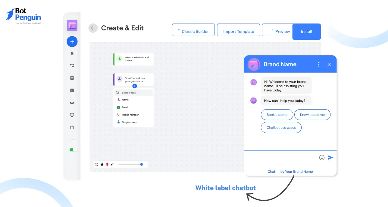 White label chatbot builder interface for selling chatbot services