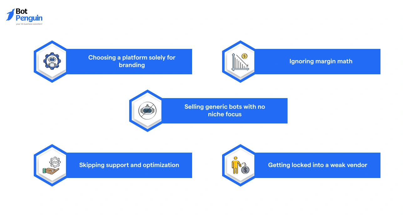 Common chatbot reselling mistakes like poor niche focus and weak vendors
