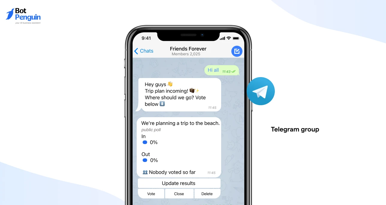 Telegram group poll feature allowing members to vote and interact inside a community chat for collaborative decision-making.