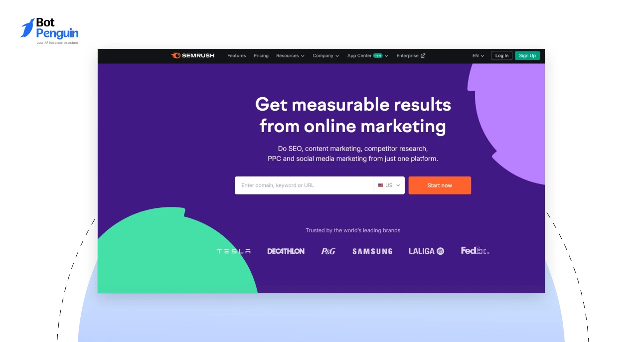 SEMrush affiliate program homepage showing SEO and digital marketing tools with recurring commission opportunities for affiliates.