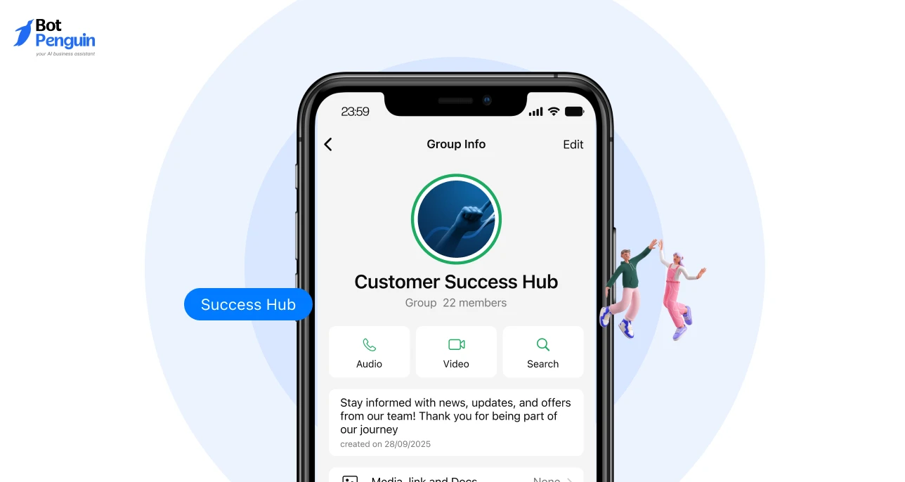 Customer success WhatsApp group description example for client communication, updates, support, and engagement.