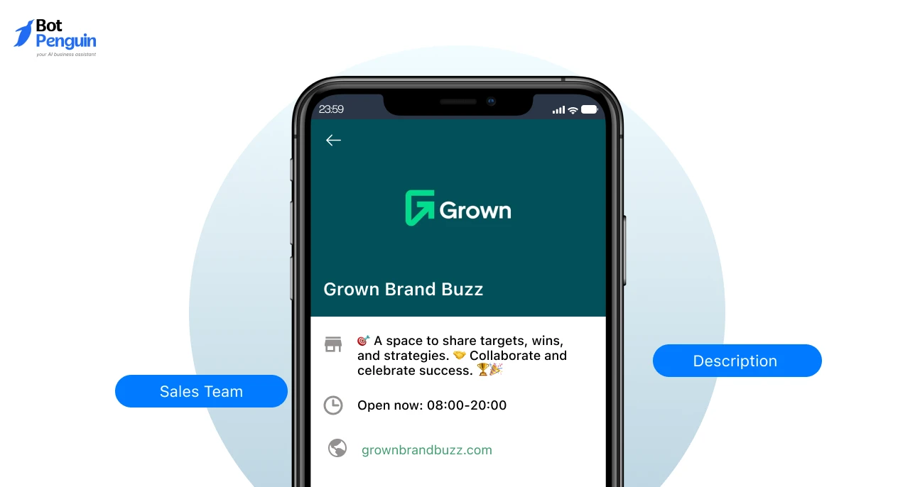 Sales team WhatsApp group description sample for sharing targets, campaign updates, team achievements, and collaboration.