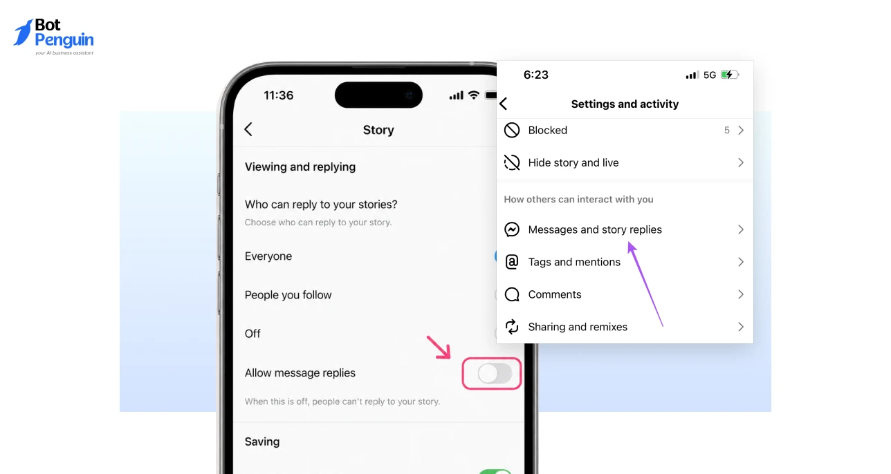 Instagram story reply settings with message replies turned off