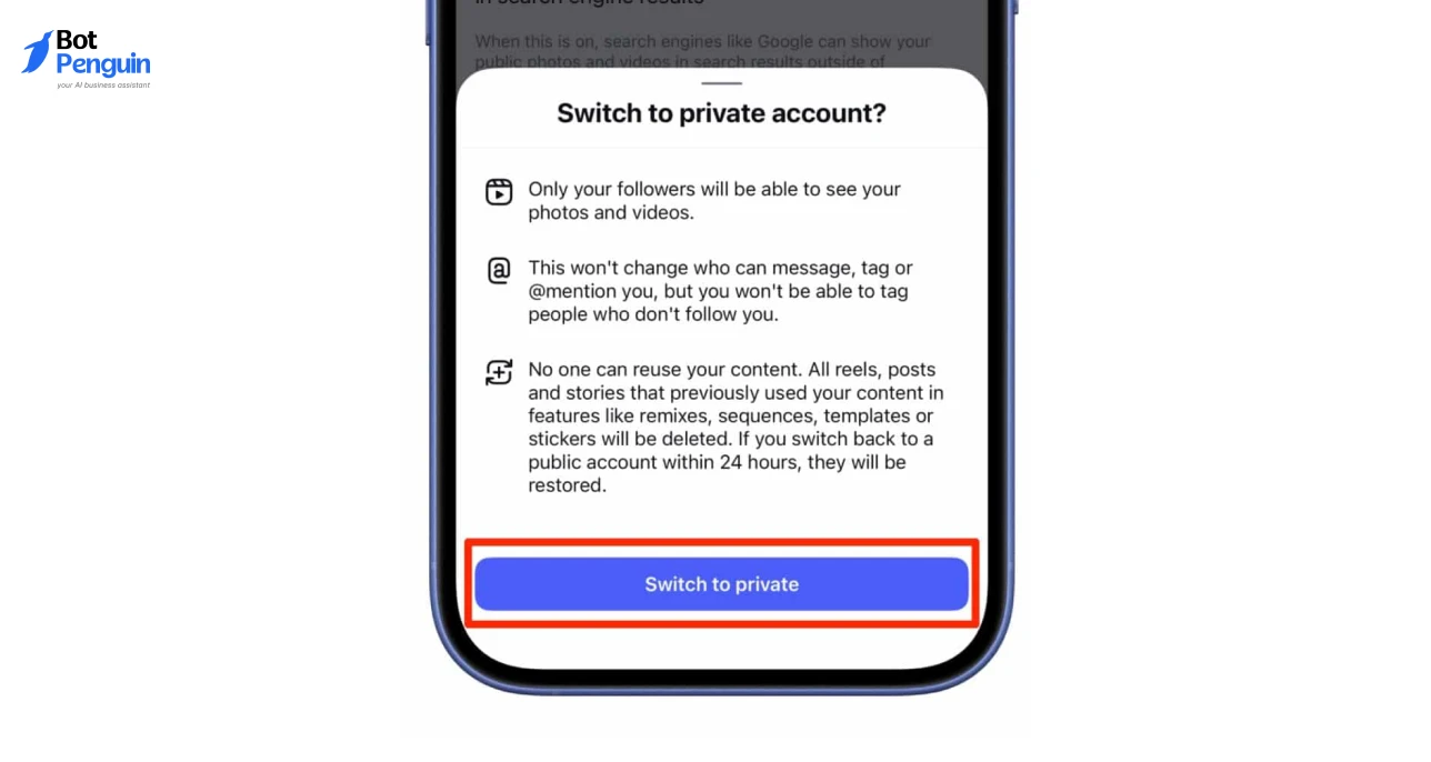 Switching Instagram account to private for better DM privacy