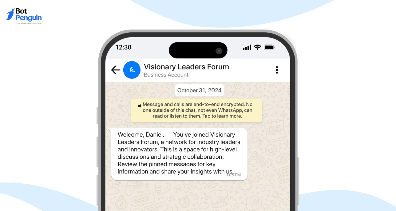 Professional welcome message for business networking WhatsApp group