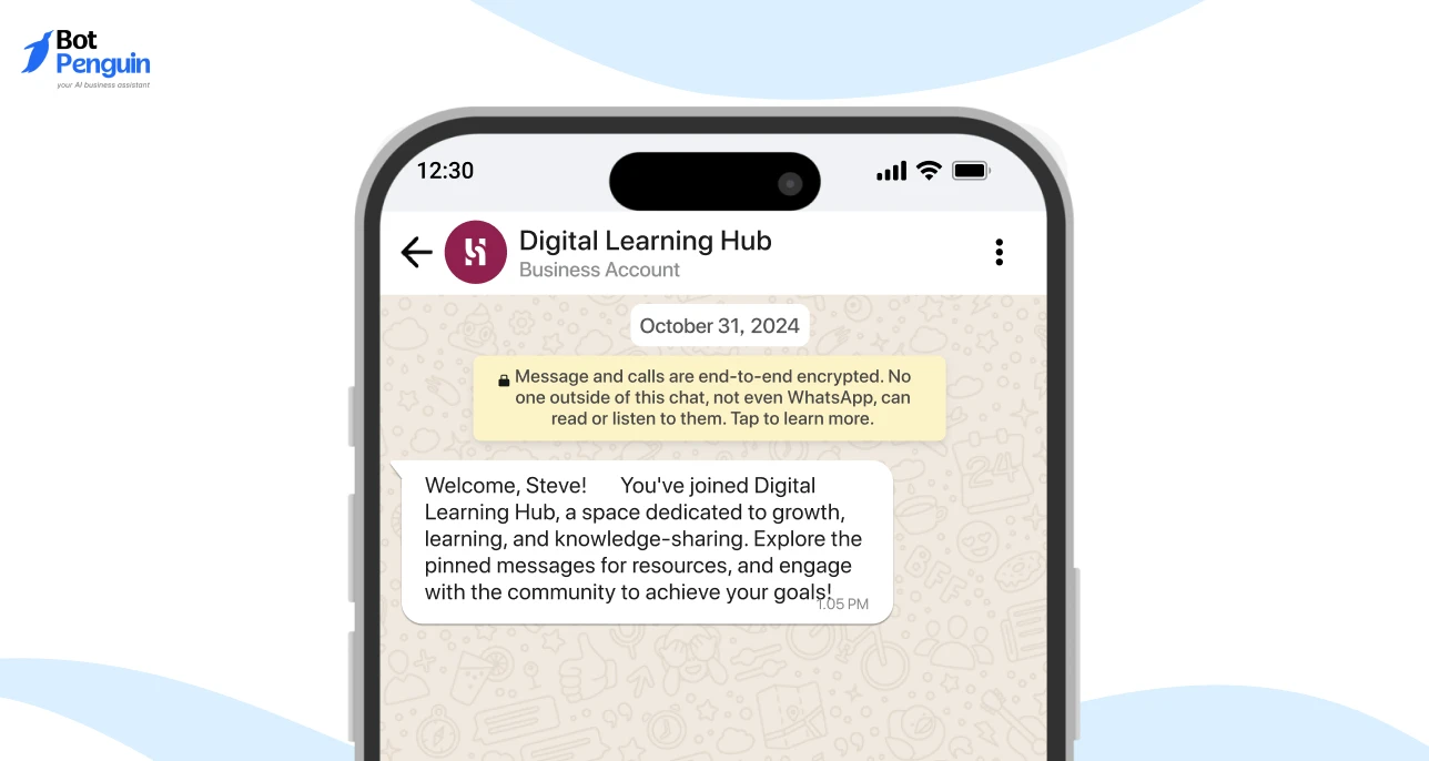 Inspirational welcome message for learning and growth WhatsApp group