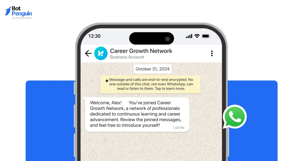 Career-focused welcome message for professional WhatsApp groups