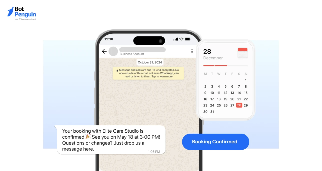 WhatsApp booking confirmation welcome message example for businesses