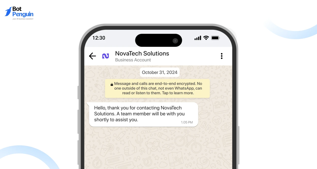 Professional WhatsApp business welcome message example for customer support