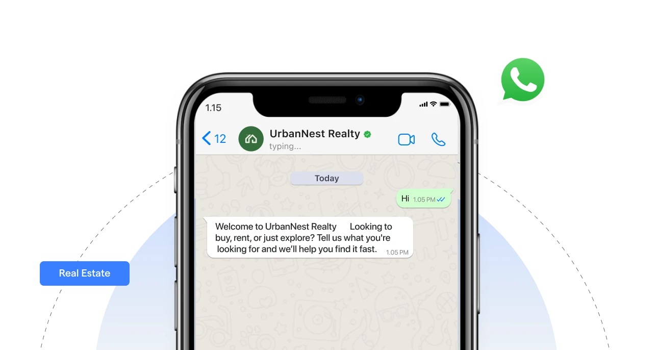 Real estate WhatsApp welcome message example for property inquiries