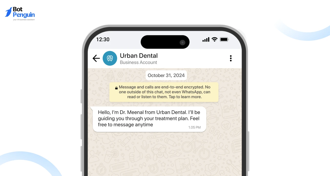 Healthcare WhatsApp business introduction message example for patient communication