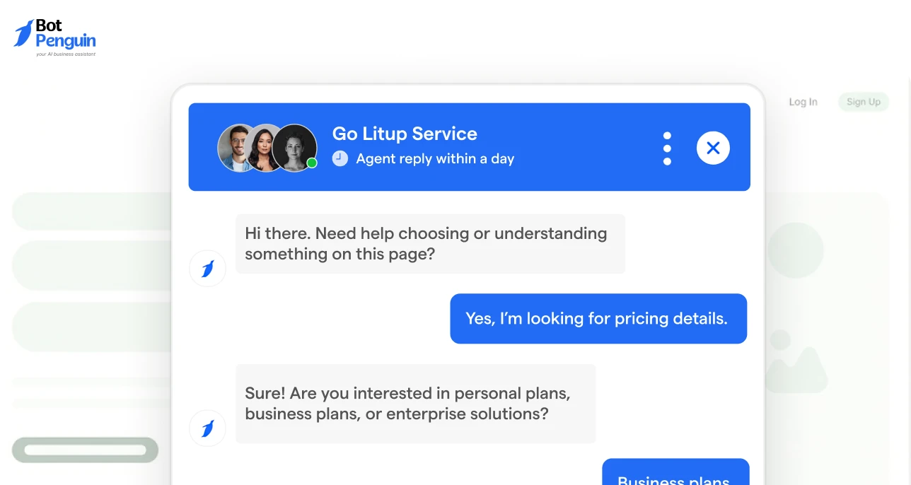 Friendly website live chat welcome message for helping visitors explore services