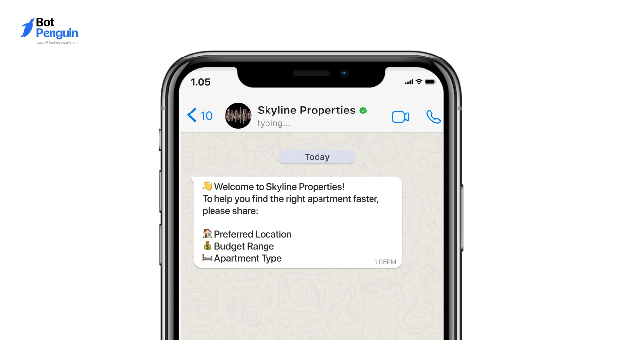WhatsApp website chat example for lead qualification and customer inquiries