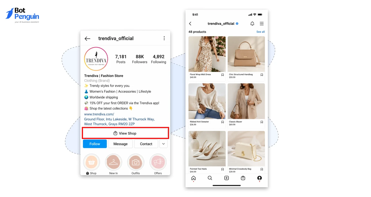 Instagram shop product catalog example for keeping your online store updated