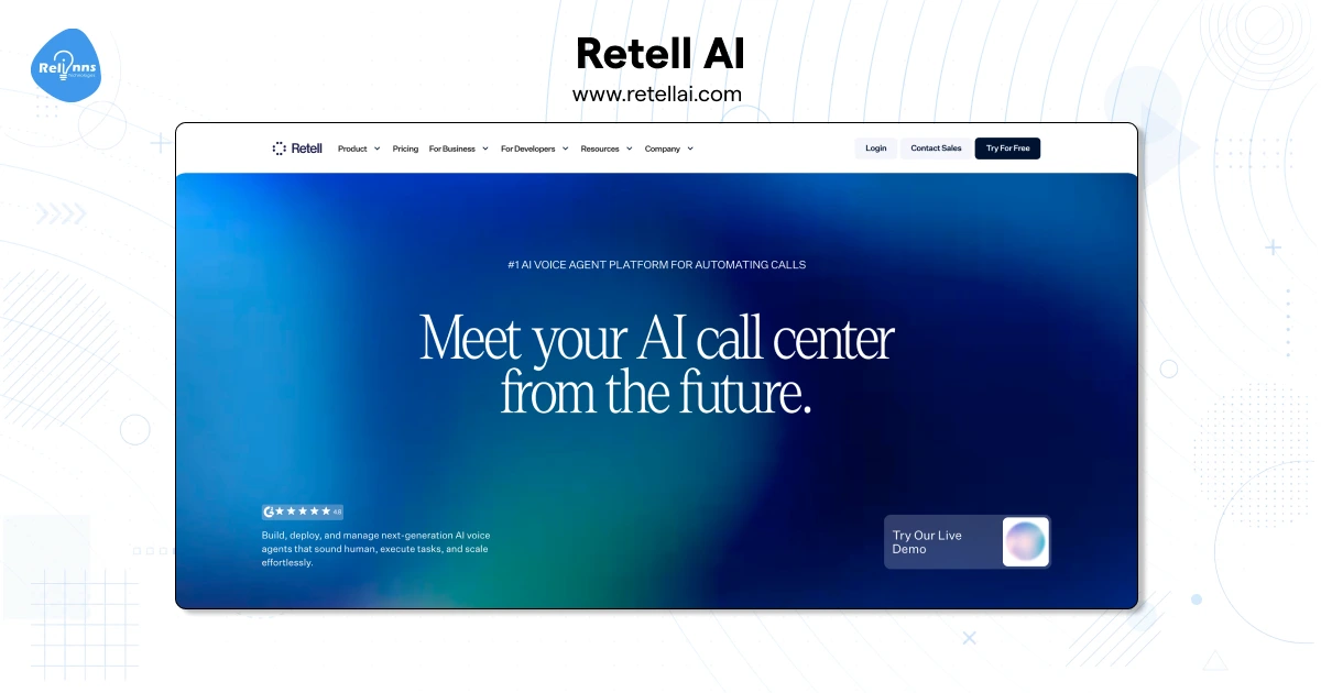 Retell AI Homepage Screenshot 
